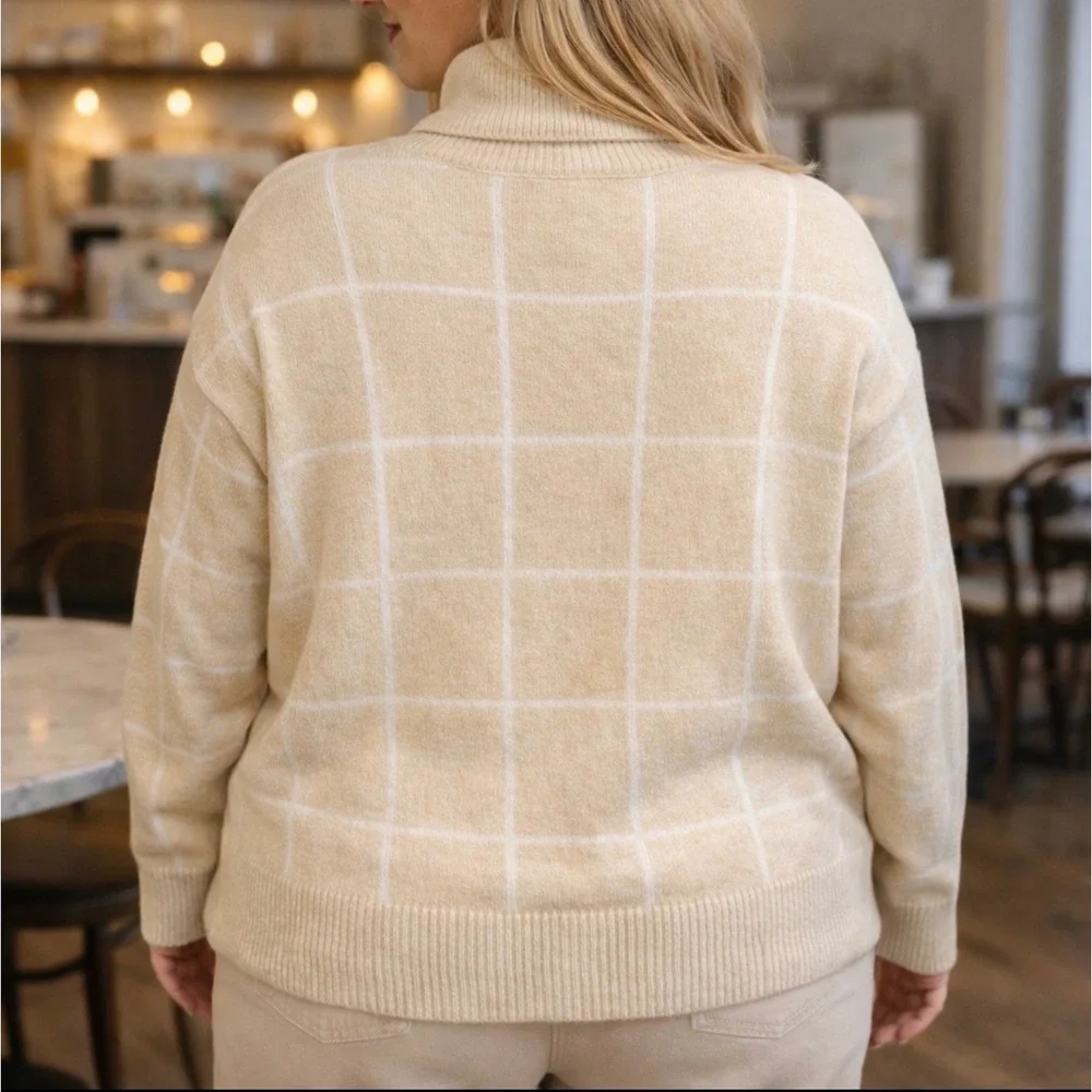 Andree by Unit Cream White Windowpane Grid Turtleneck 2XL, Soft, minimalist, NWT - Picture 2 of 11
